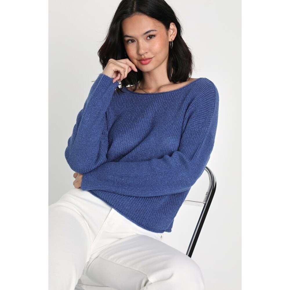 Exceptional Comfort Blue Boat Neck Pullover Sweater
